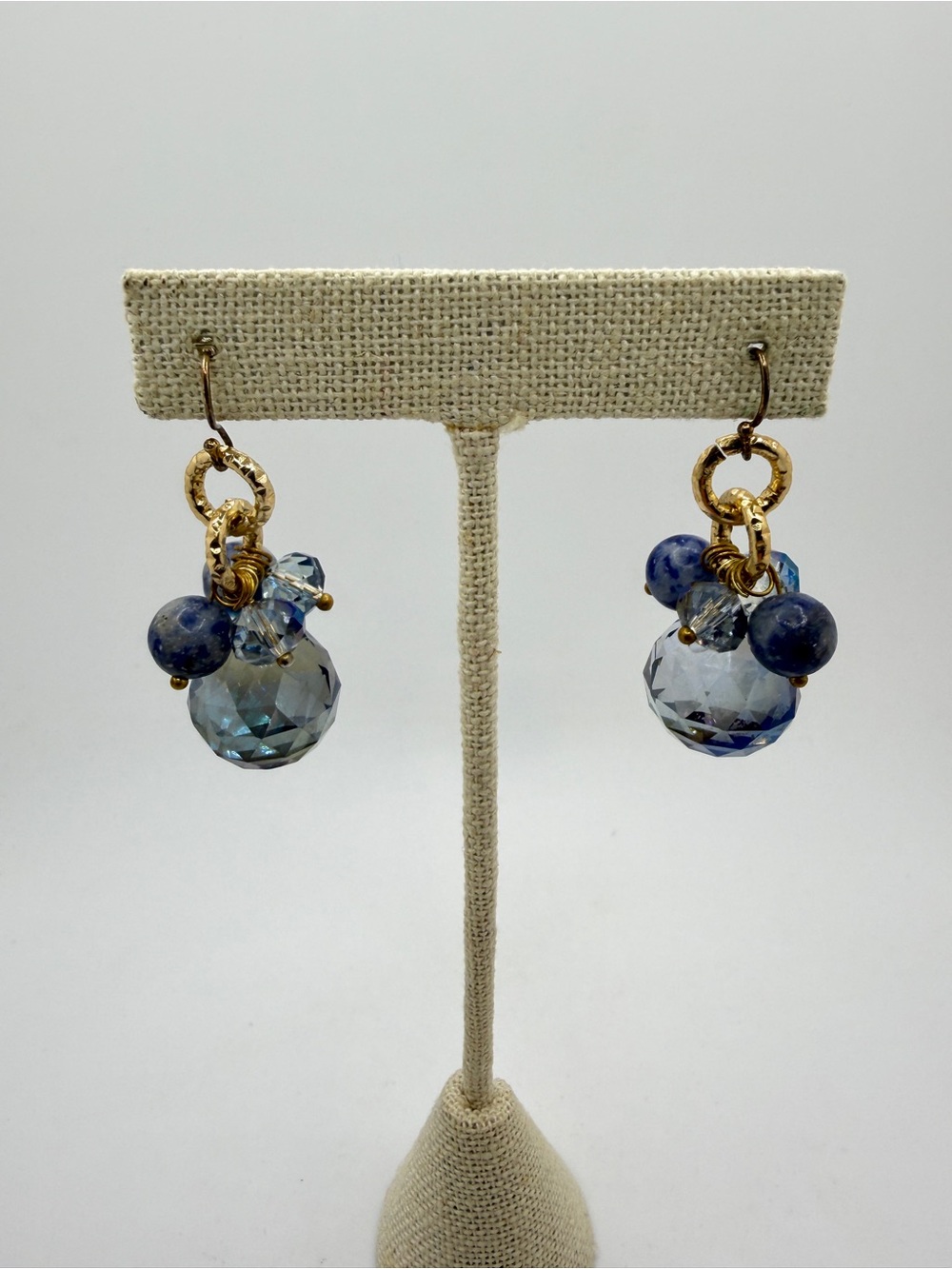 Gold over Sterling silver stamped hooks, crystal and sodalite dangle earrings! - Picture 13 of 16